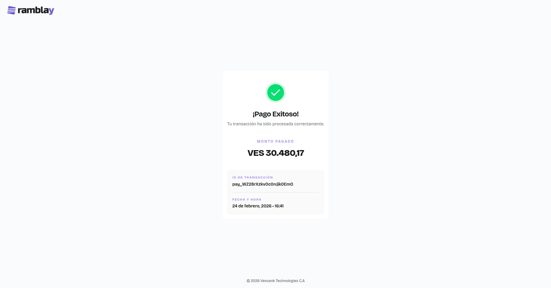 Dashboard de Ramblay mostrando payment links y solicitudes